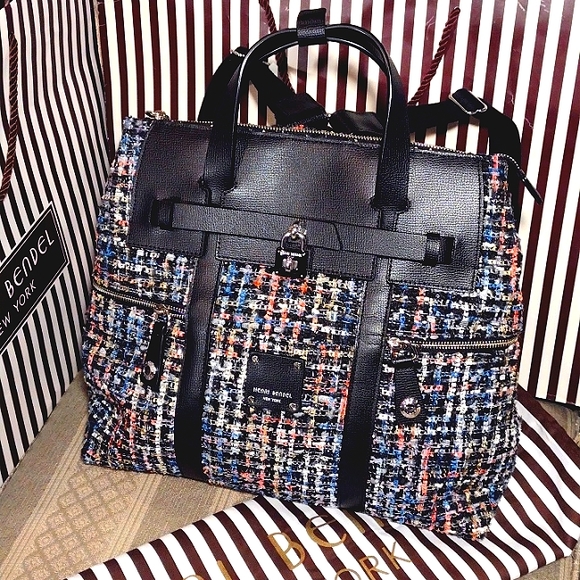 henri bendel Handbags - Henri Bendel Large Tweed Jet Setter Convertible Backpack